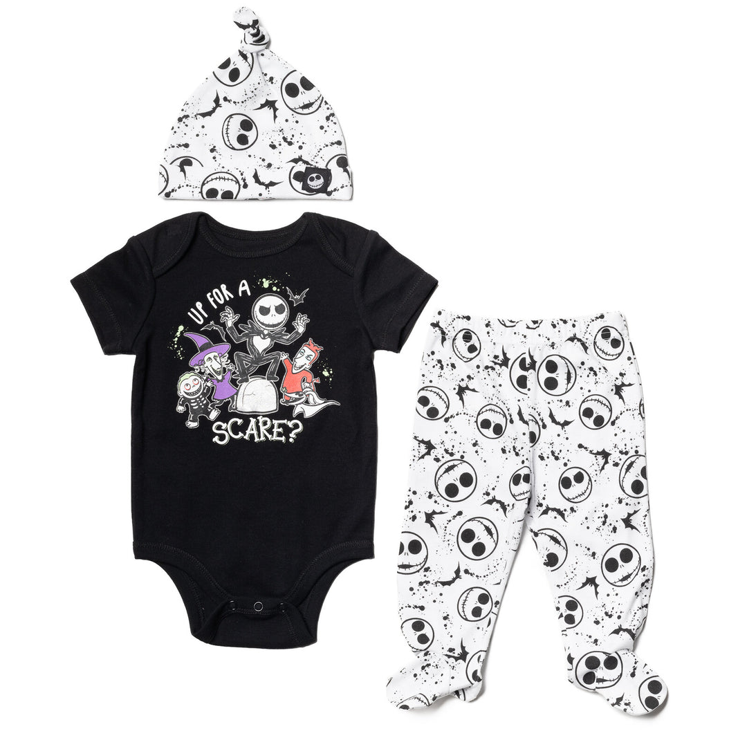 Nightmare Before Christmas Short Sleeve Bodysuit Pants and Hat 3 Piece Outfit Set