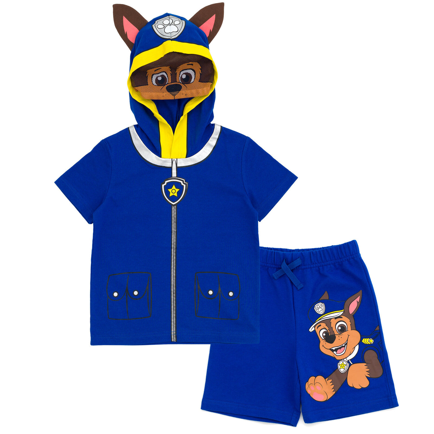 Paw Patrol Chase Cosplay T-Shirt and Bike Shorts French Terry Outfit Set