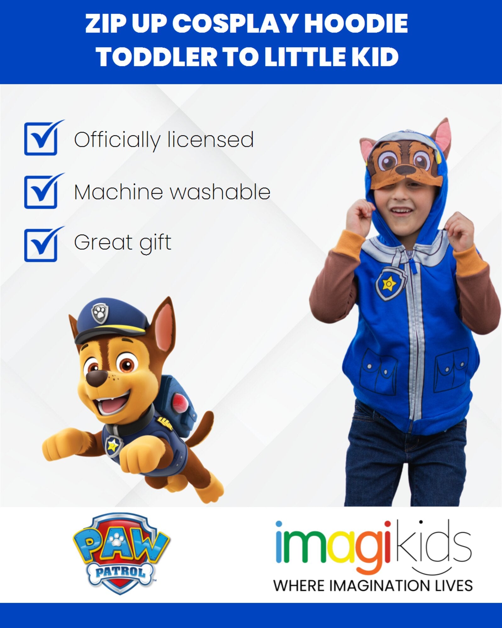 Sweat à Capuche Zippé Paw Patrol Chase - 100% Coton - Tailles 18 Mois à 8 Ans - 6