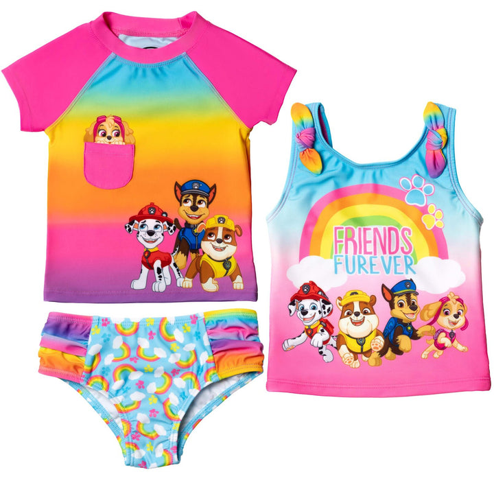 Paw Patrol Rash Guard Tankini Top and Bikini Bottom 3 Piece Swimsuit Set