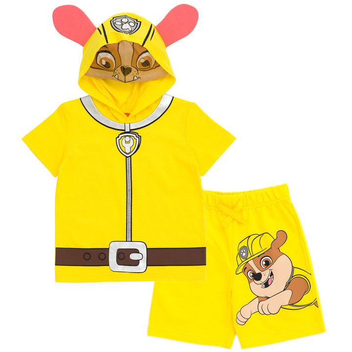 Paw Patrol Rubble Cosplay T-Shirt and Bike Shorts French Terry Outfit Set