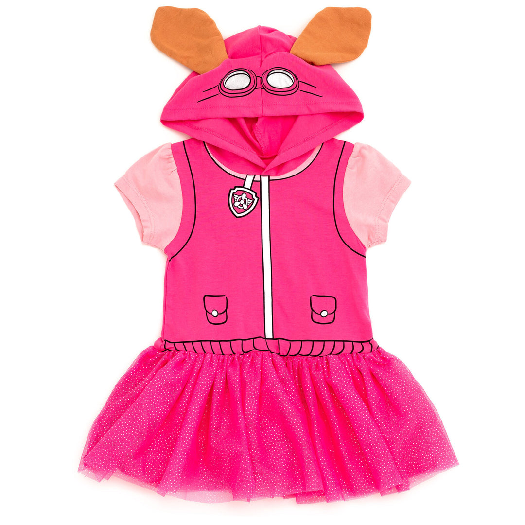 Paw Patrol Toddler Girls Hooded Cosplay T-Shirt Dress and Leggings Outfit Set - Pink / Skye