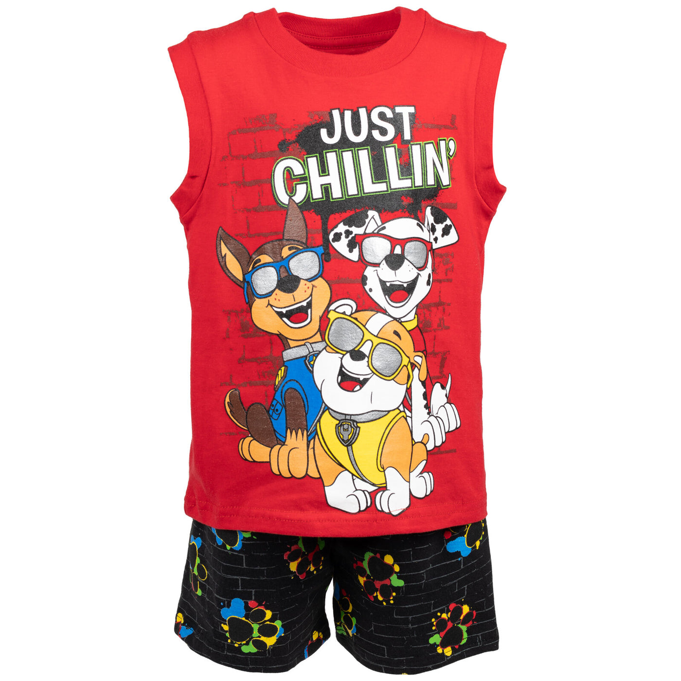 Paw Patrol T-Shirt Tank Top and French Terry Shorts 3 Piece Outfit Set