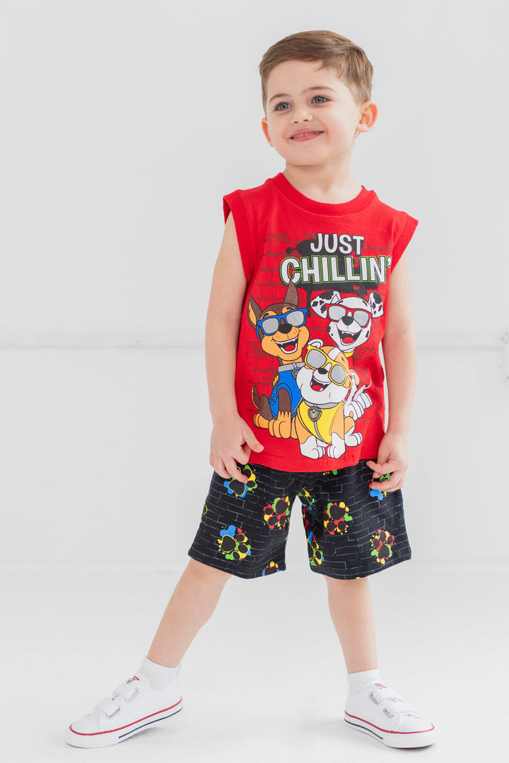 Paw Patrol T-Shirt Tank Top and French Terry Shorts 3 Piece Outfit Set