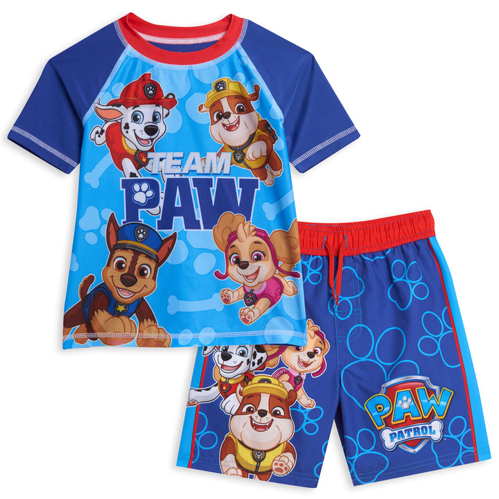 Paw Patrol UPF 50+ Pullover Rash Guard Swim Trunks Outfit Set