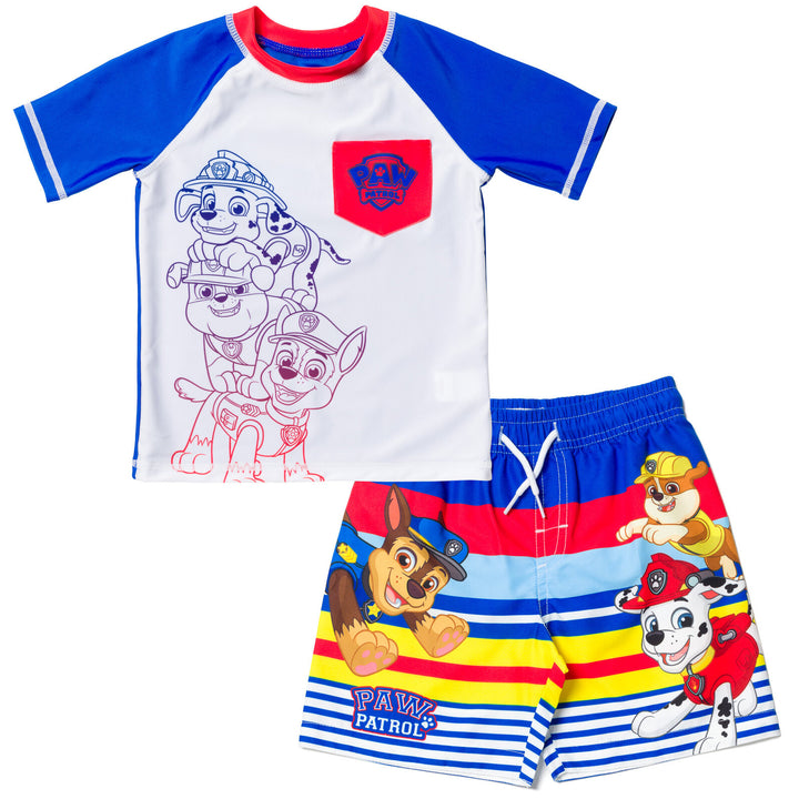 Paw Patrol UPF 50+ Rash Guard Swim Trunks Outfit Set