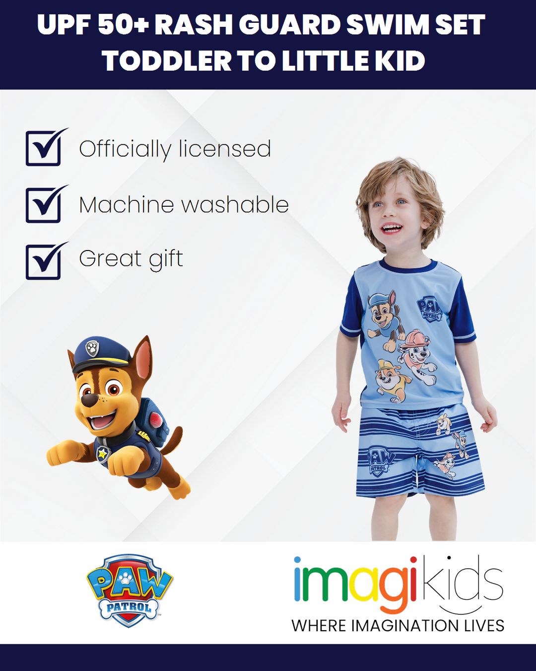 Paw Patrol UPF 50+ Rash Guard Swim Trunks Outfit Set