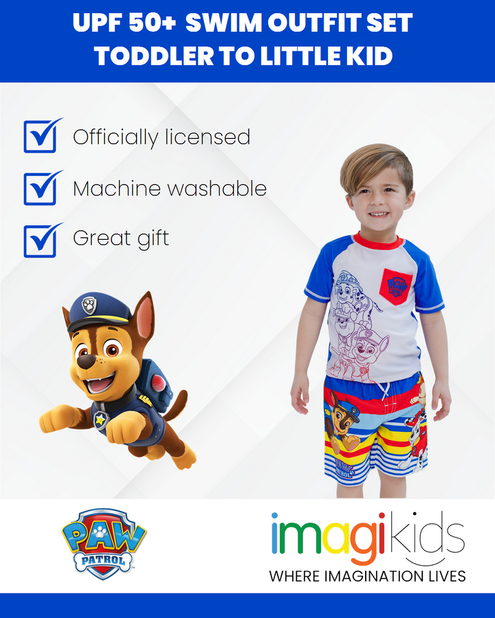 Paw Patrol UPF 50+ Rash Guard Swim Trunks Outfit Set