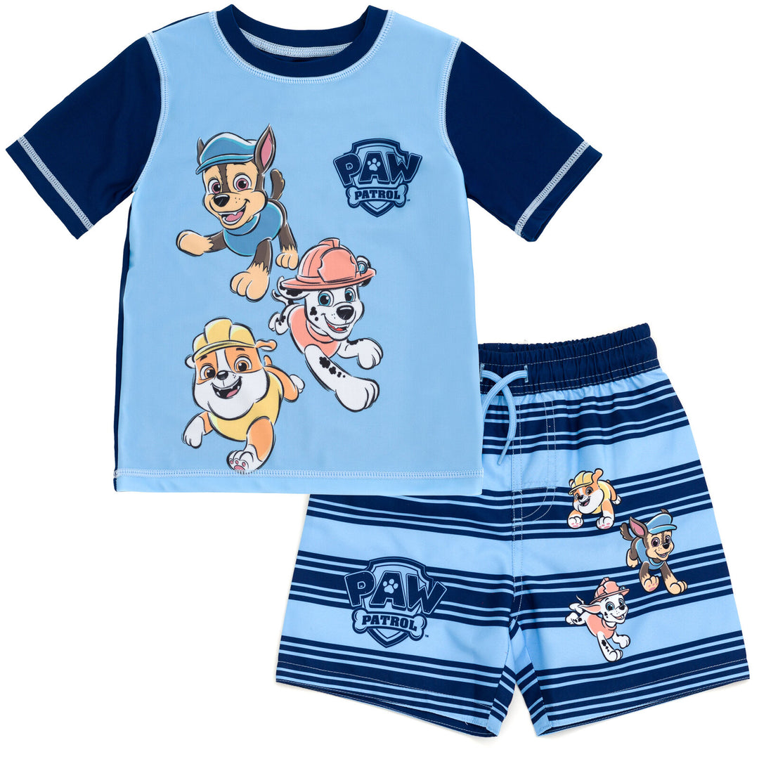 Paw Patrol UPF 50+ Rash Guard Swim Trunks Outfit Set