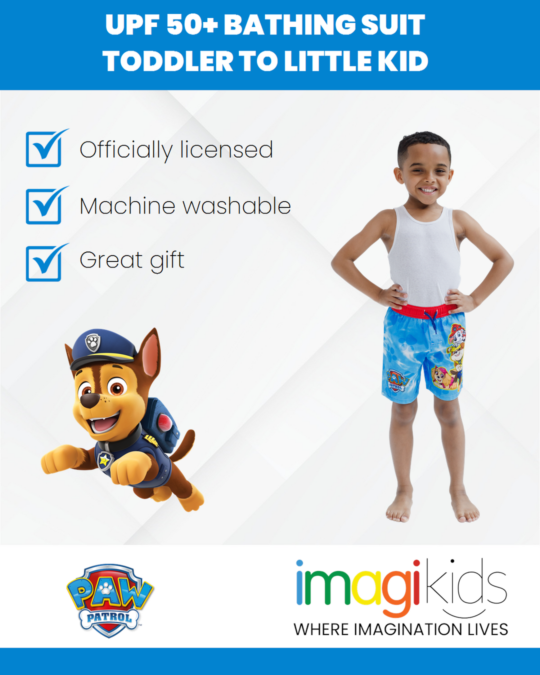 Paw Patrol UPF 50+ Swim Trunks Bathing Suit