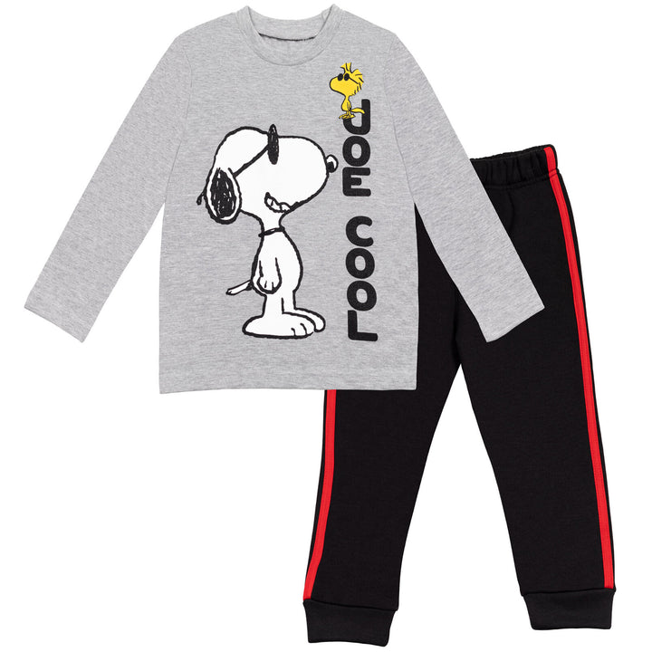 Peanuts Jogger Conjunto de camiseta gráfica de manga larga y pantalones de vellón