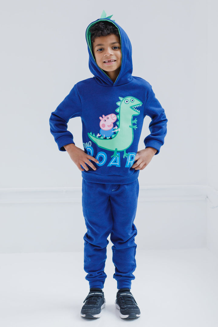 Peppa Pig George Pig Fleece Pullover Hoodie Dientes de fieltro y escamas de hojaldre para un aspecto realista de dino Jogger Pants Outfit Set