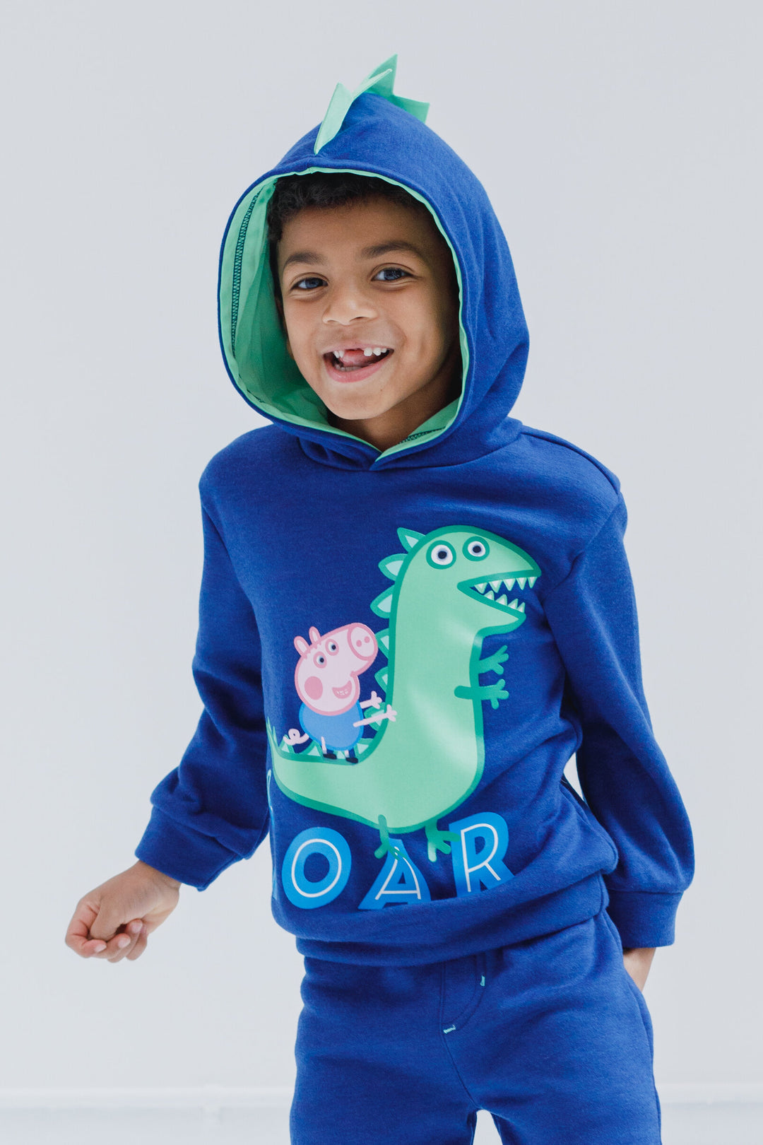 Peppa Pig George Pig Fleece Pullover Hoodie Dientes de fieltro y escamas de hojaldre para un aspecto realista de dino Jogger Pants Outfit Set