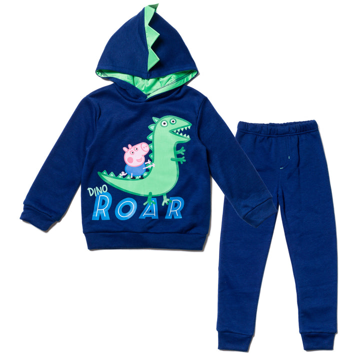 Peppa Pig George Pig Fleece Pullover Hoodie Dientes de fieltro y escamas de hojaldre para un aspecto realista de dino Jogger Pants Outfit Set