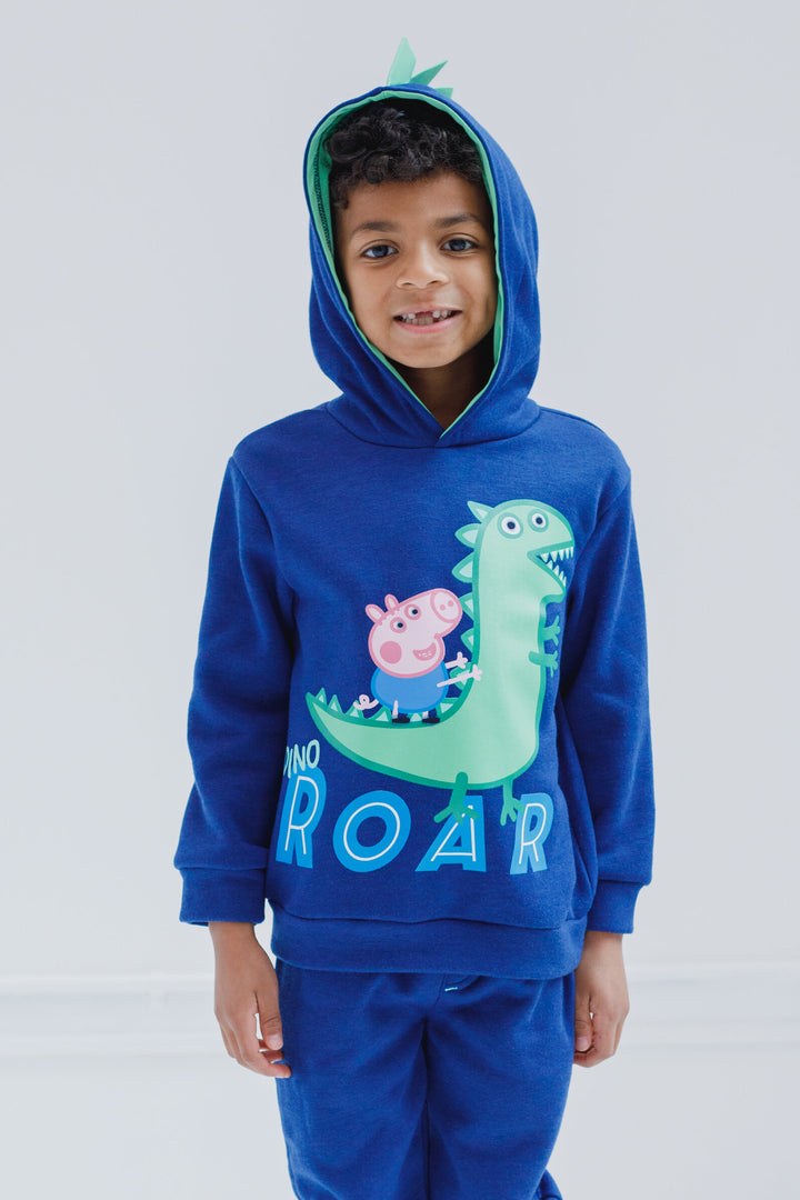 Peppa Pig George Pig Fleece Pullover Hoodie Dientes de fieltro y escamas de hojaldre para un aspecto realista de dino Jogger Pants Outfit Set