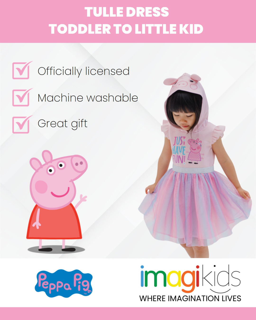 Peppa Pig Girls Mesh Tulle Dress