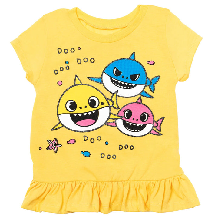 Pinkfong Baby Shark Peplum T-Shirt Leggings and Scrunchie 3 Piece Outfit Set