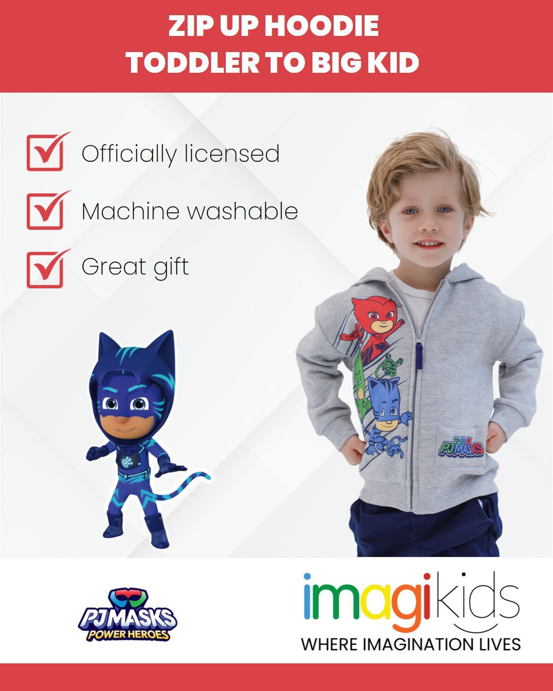 PJ Masks Gekko Owlette Catboy - Sudadera con capucha de forro polar con cremallera para niños pequeños a niños grandes