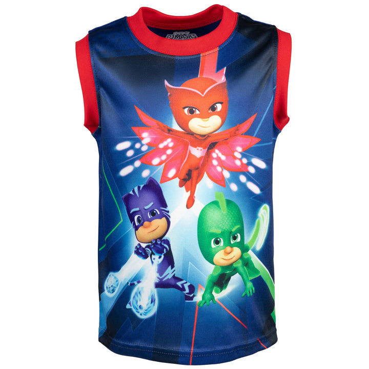 Conjunto de 3 piezas de PJ Masks: camiseta sin mangas y pantalones cortos de felpa francesa