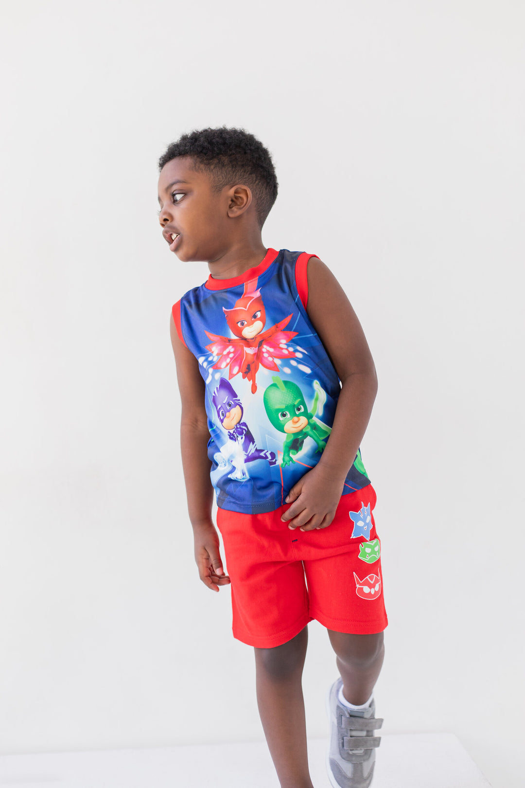 Conjunto de 3 piezas de PJ Masks: camiseta sin mangas y pantalones cortos de felpa francesa