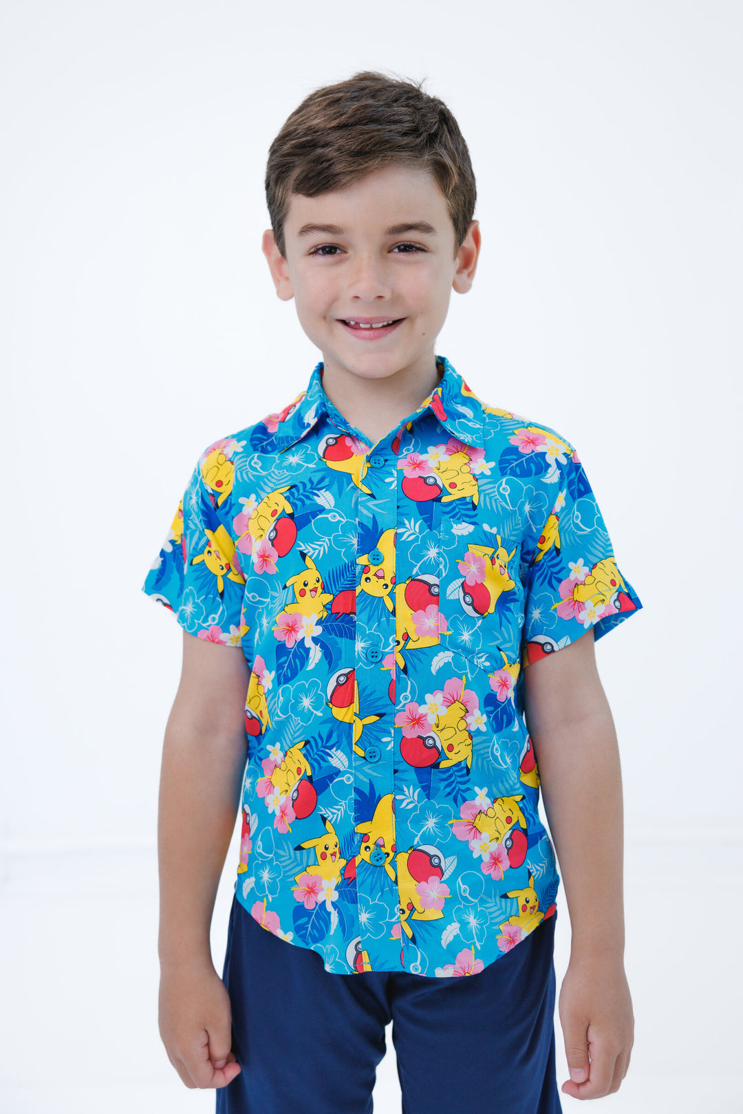 Pokemon Pikachu Big Boys Matching Family Hawaiian Button Down Shirt Blue 8 Pokemon Pikachu Big Boys Matching Family Hawaiian Button Down Shirt Blue 8
