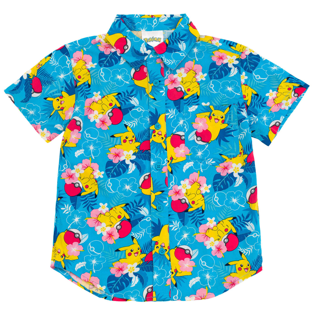 hawaiian dress matching shirt Pokemon Pikachu Matching Family Hawaiian Button Down Dress Shirt Adult