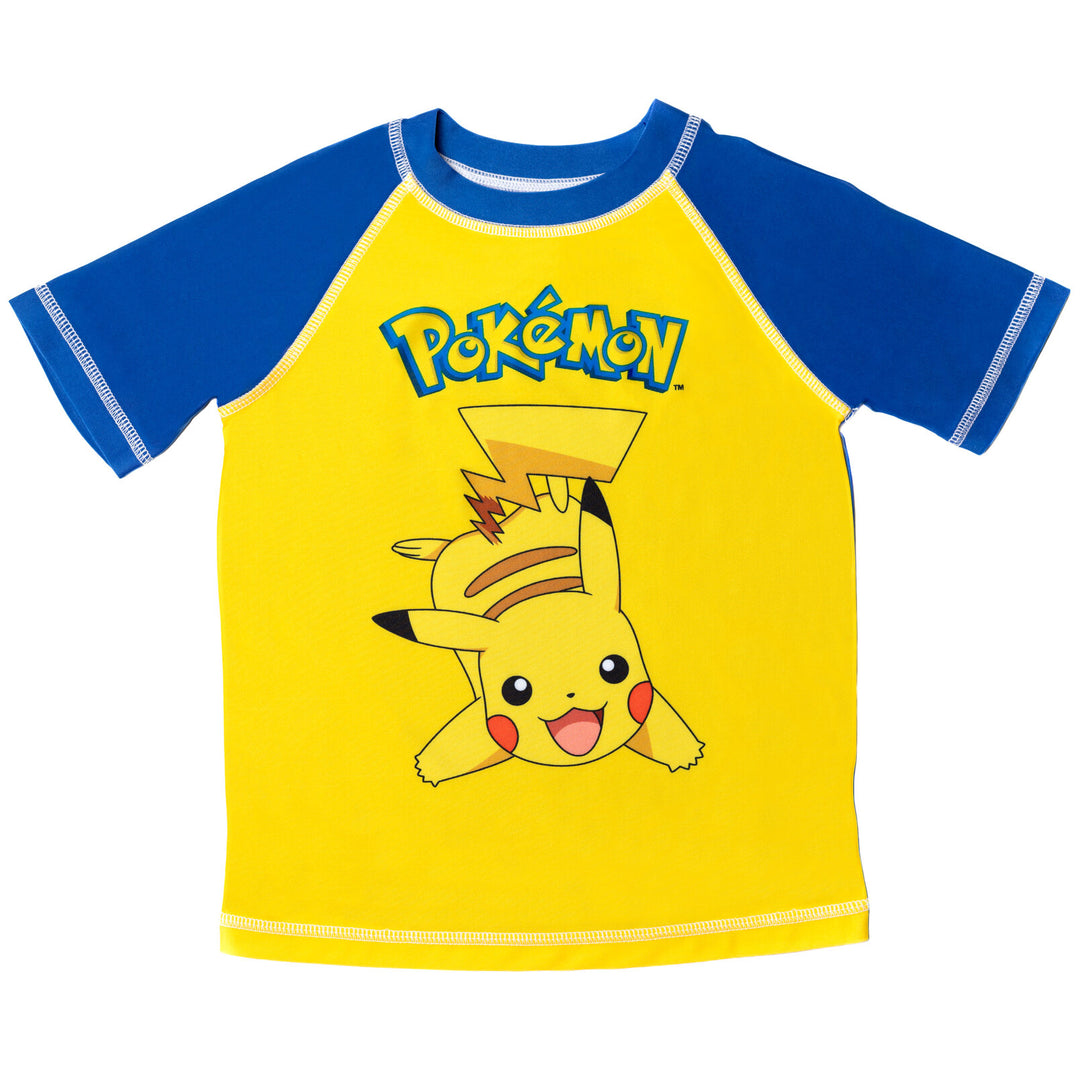 Pokemon Pikachu UPF 50+ Rash Guard Swim Trunks Outfit Set