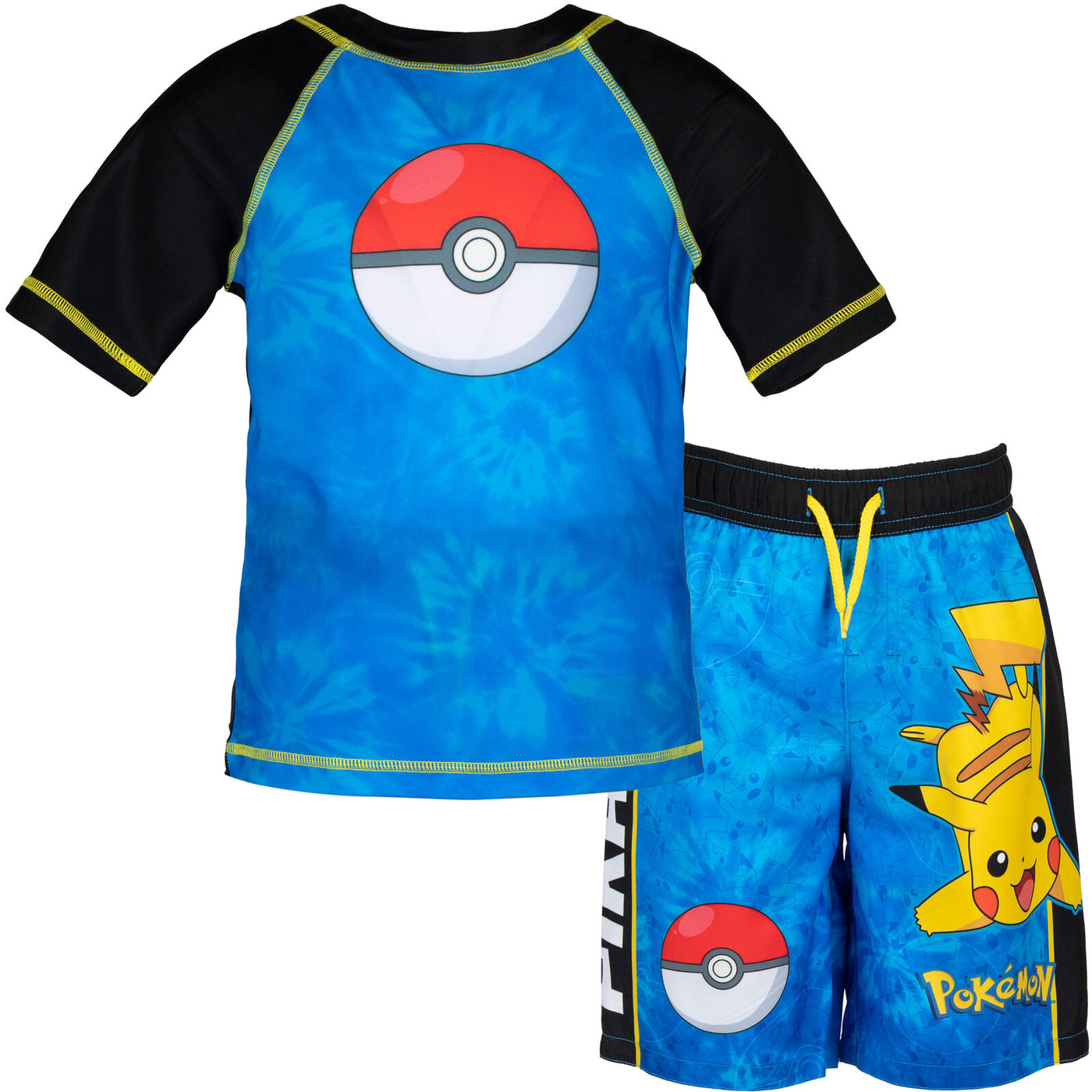 Pokemon Pikachu UPF 50+ Rash Guard Swim Trunks Outfit Set