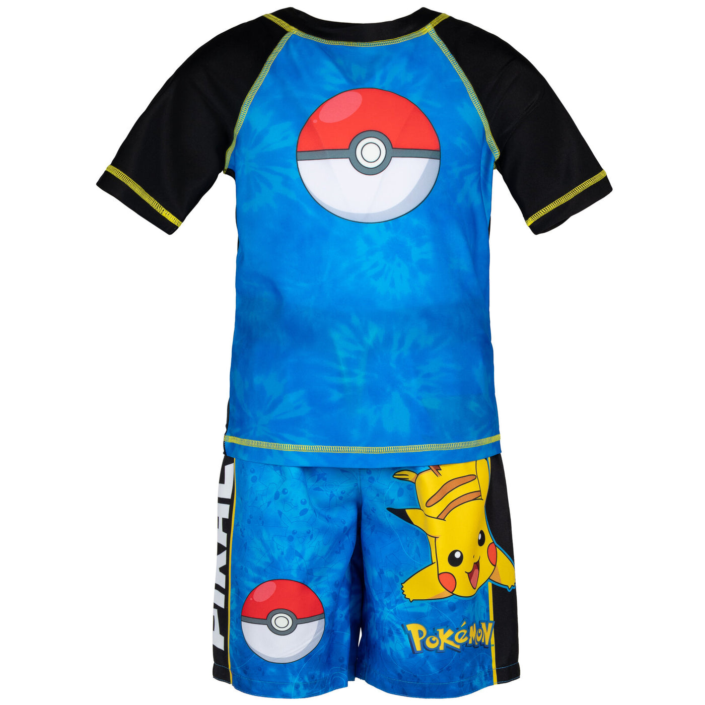 Pokemon Pikachu UPF 50+ Rash Guard Swim Trunks Outfit Set