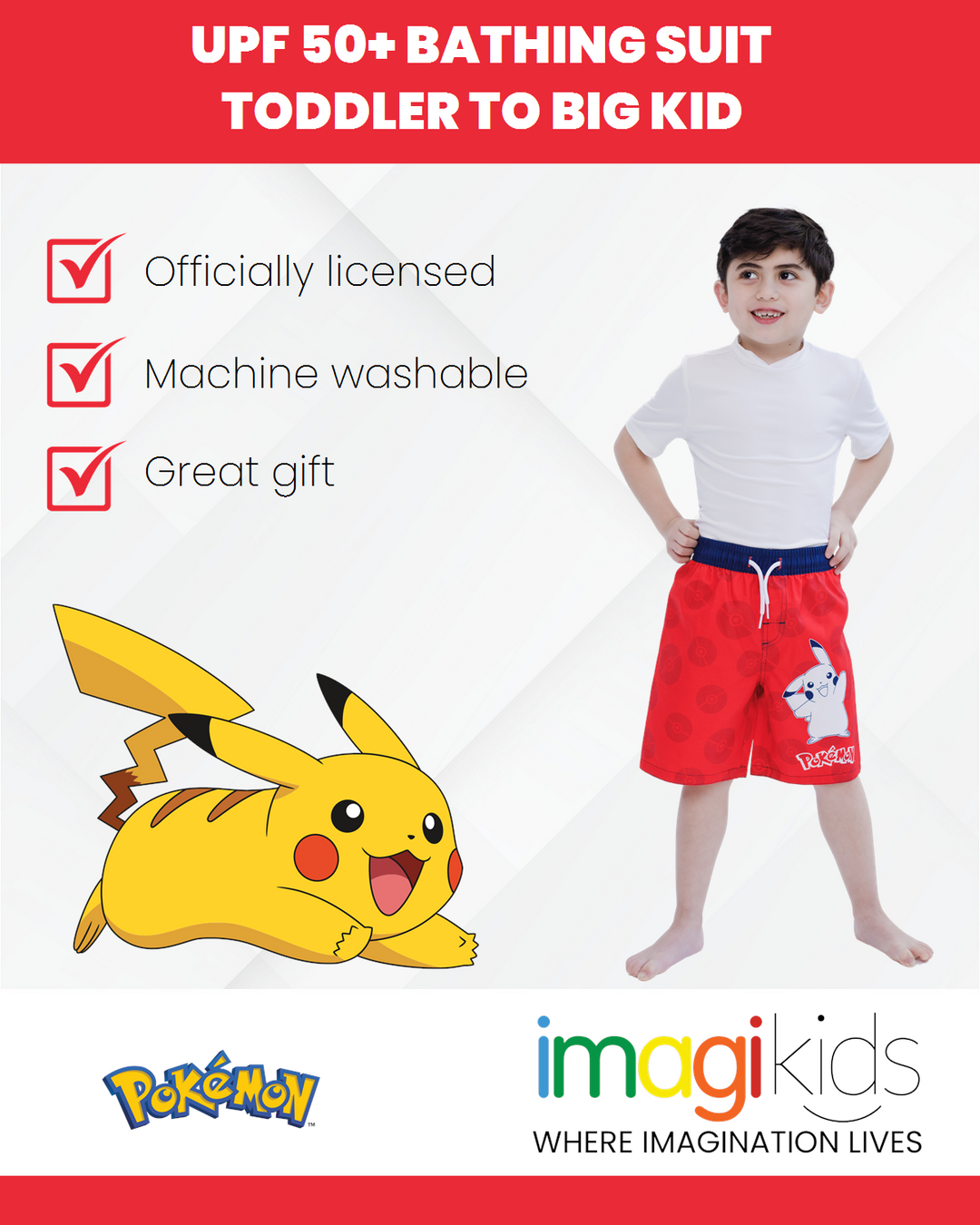 Pokemon Pikachu UPF 50+ Swim Trunks Bathing Suit