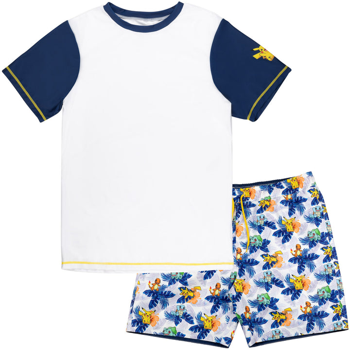 Pokemon UPF 50+ Rash Guard Swim Trunks Outfit Set