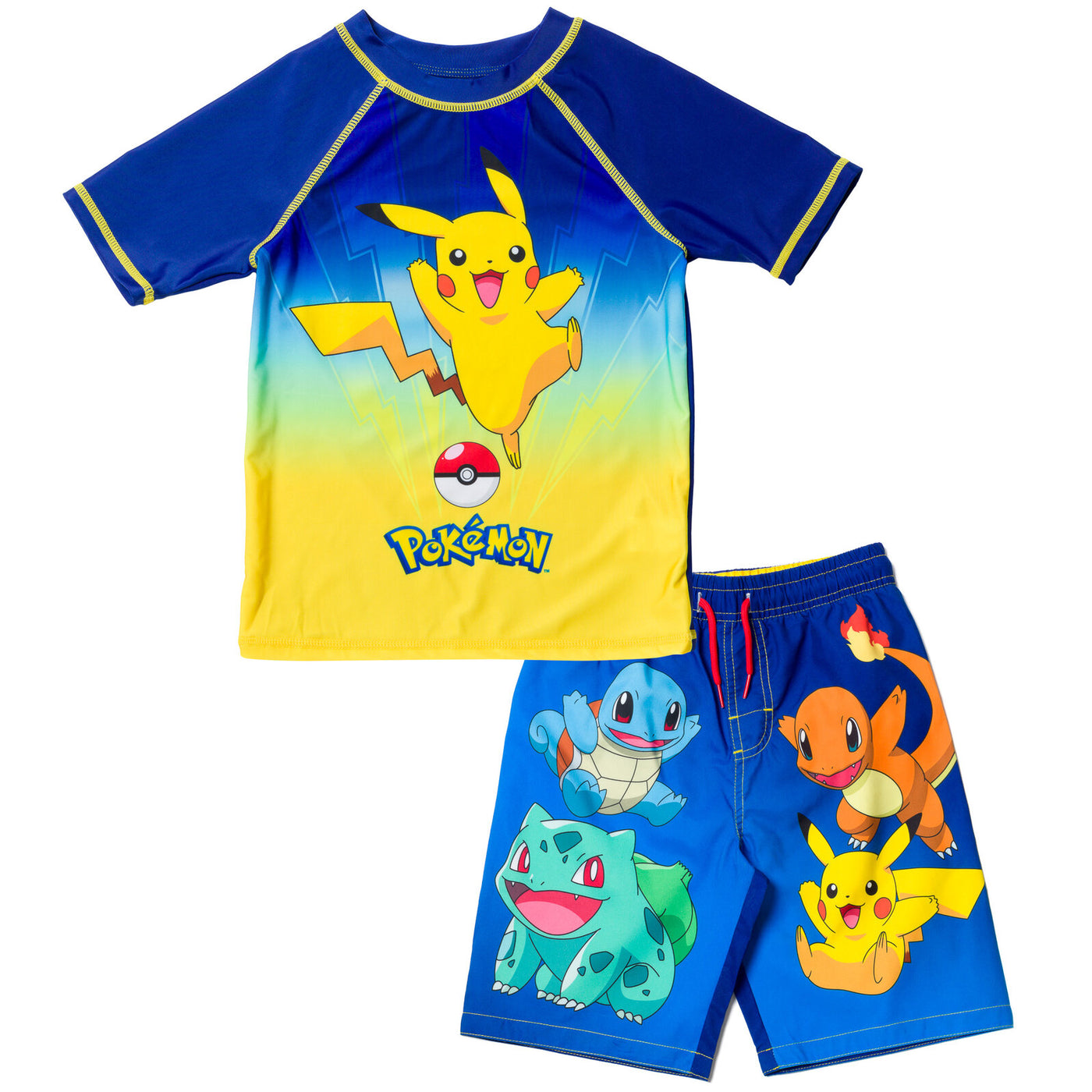 Pokemon UPF 50+ Rash Guard Swim Trunks Outfit Set