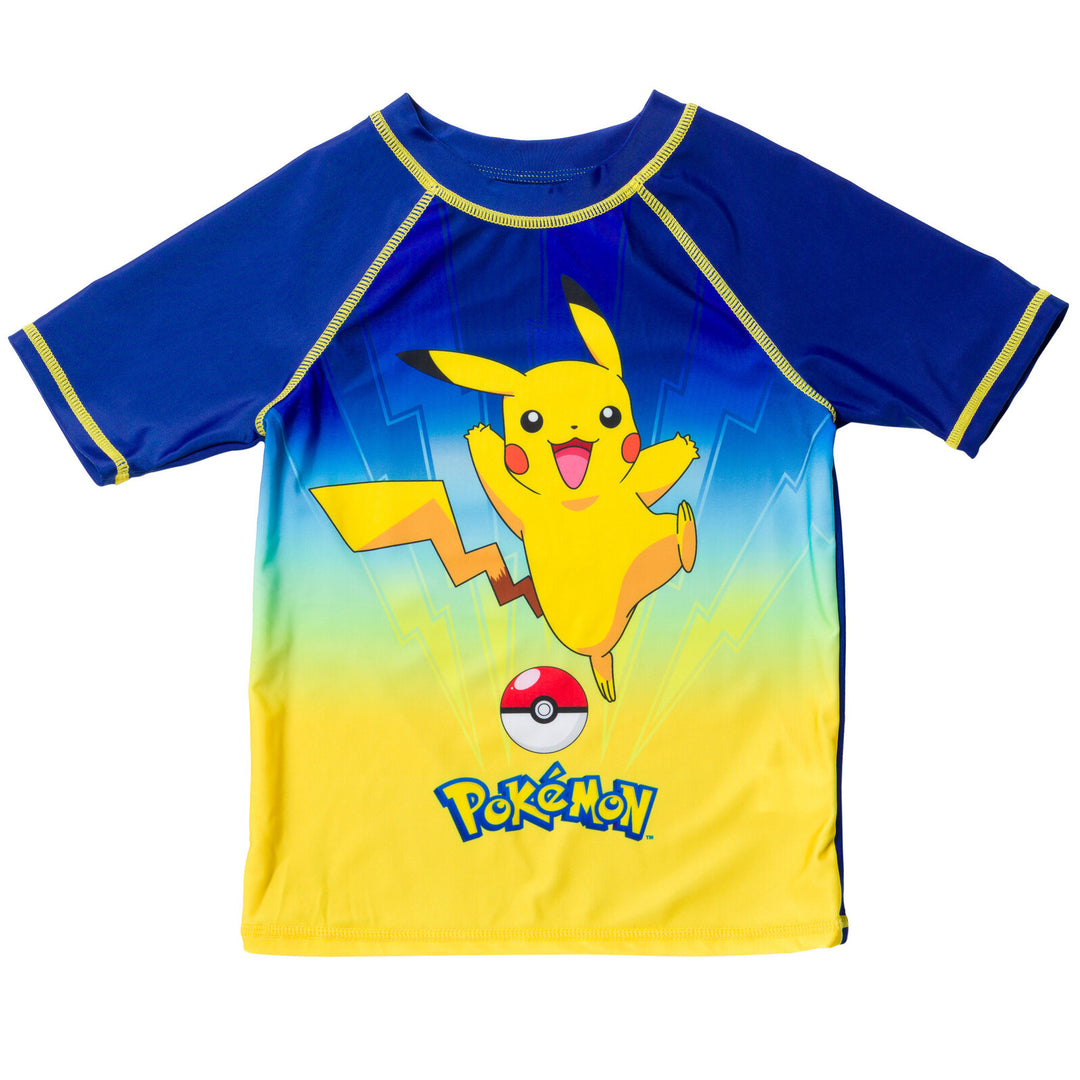 Pokemon UPF 50+ Rash Guard Swim Trunks Outfit Set