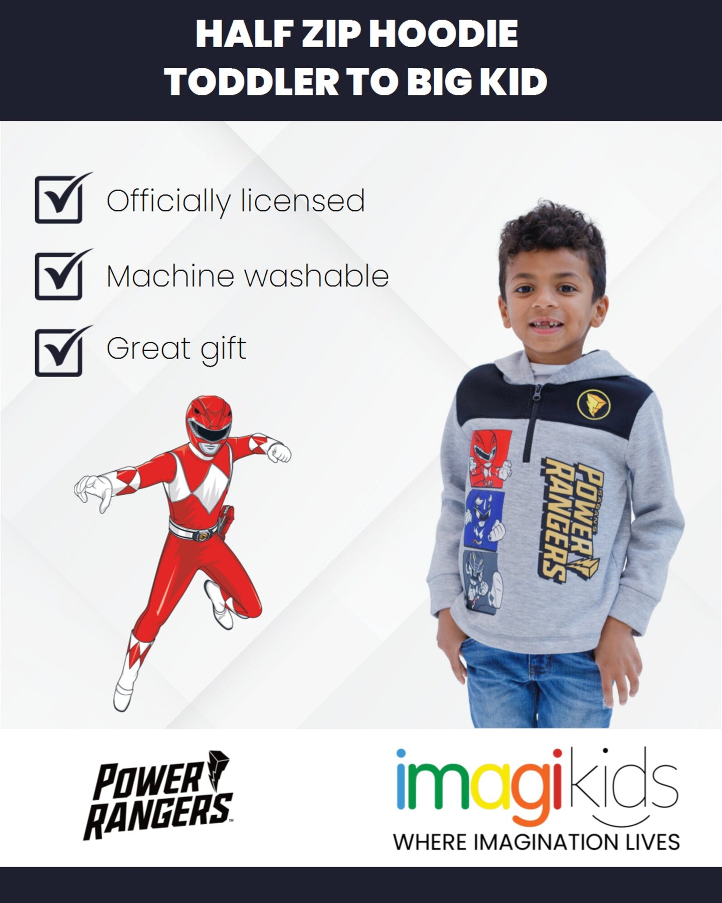 Power Rangers Half Power Rangers Fleece Half Zip Hoodie | imagikids Baby and Kids Clothing