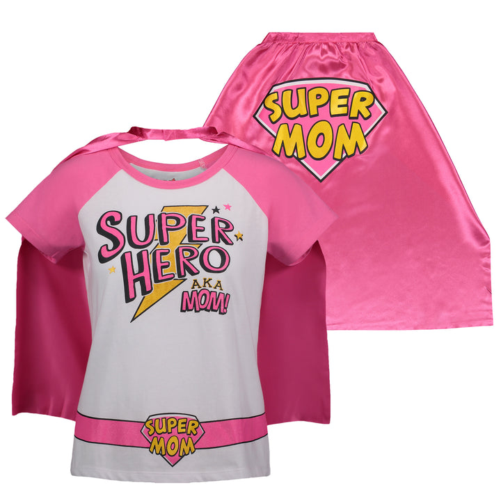 Funstuff Mothers Day Super Hero Mom Caped Graphic T-Shirt & Cape Set