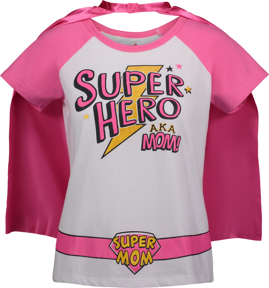 Funstuff Mothers Day Super Hero Mom Caped Graphic T-Shirt & Cape Set