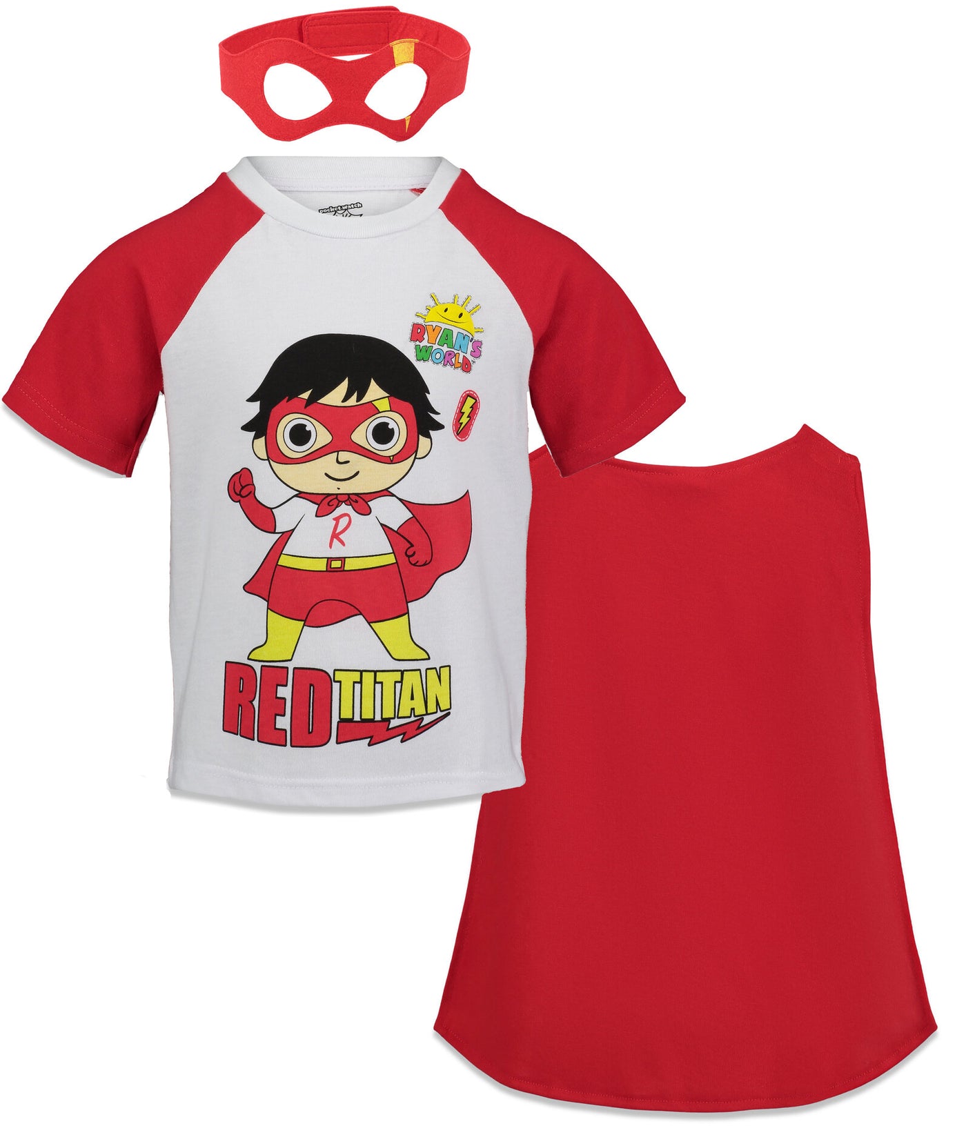 RYANS WORLD Red Titan Superhero Conjunto de 3 piezas: Camiseta Cape Mask