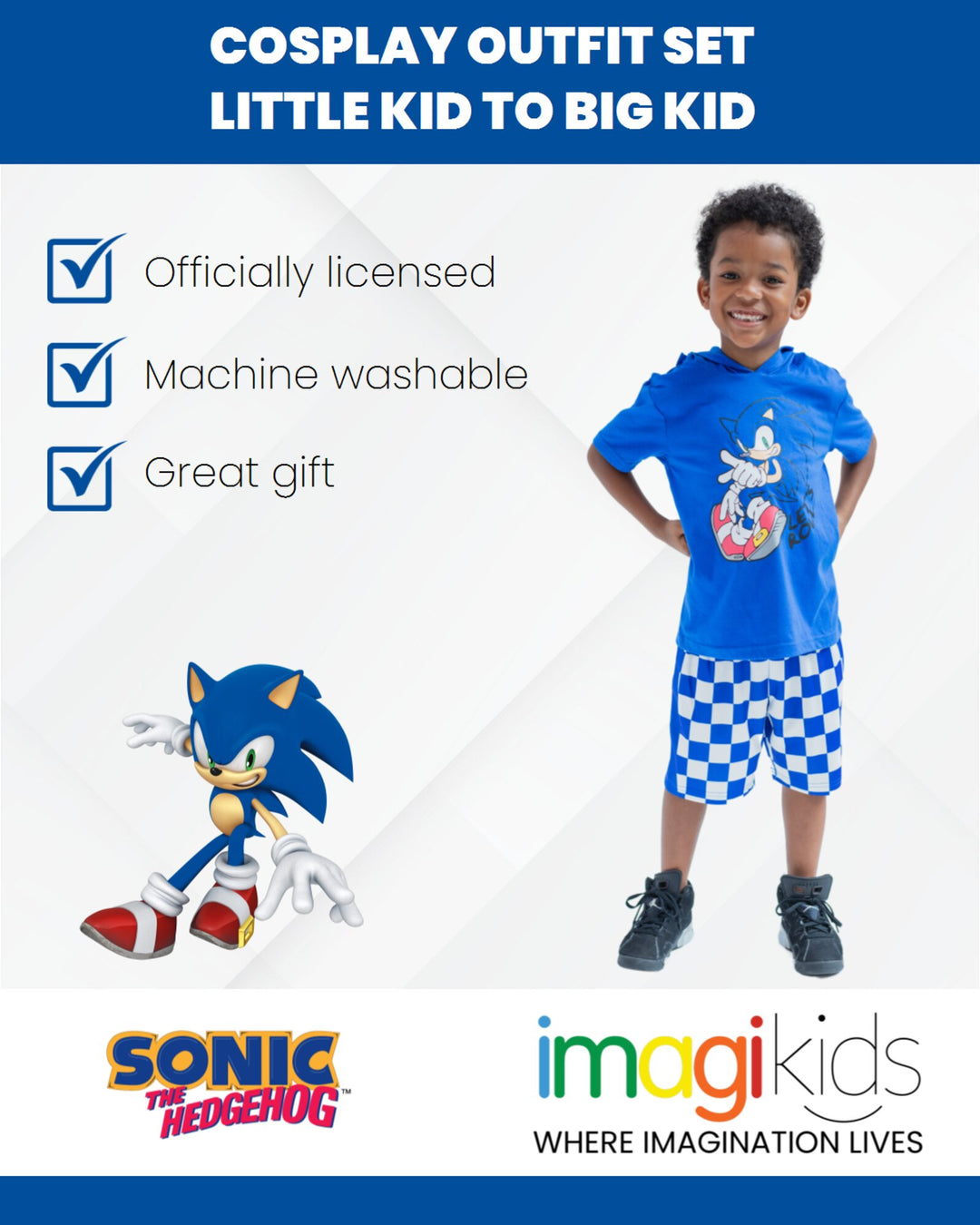 SEGA Sonic The Hedgehog - Conjunto de camiseta y pantalones cortos de malla para cosplay