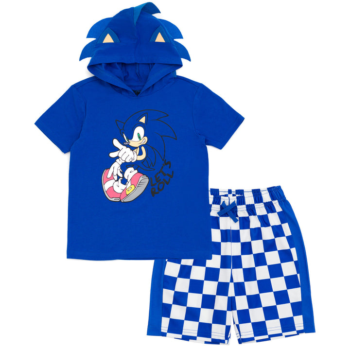 SEGA Sonic The Hedgehog - Conjunto de camiseta y pantalones cortos de malla para cosplay