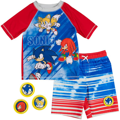 SEGA Sonic the Hedgehog Knuckles Tails Sonic The Hedgehog Rash Guard and Swim Trunks Outfit Set