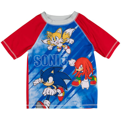 SEGA Sonic the Hedgehog Knuckles Tails Sonic The Hedgehog Rash Guard and Swim Trunks Outfit Set