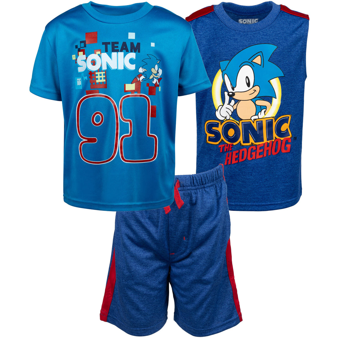 SEGA Sonic The Hedgehog T-Shirt Tank Top and Shorts 3 Piece Outfit Set