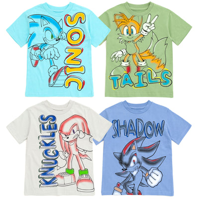SEGA Sonic the Hedgehog Tails Shadow Knuckles Pack de 4 camisetas
