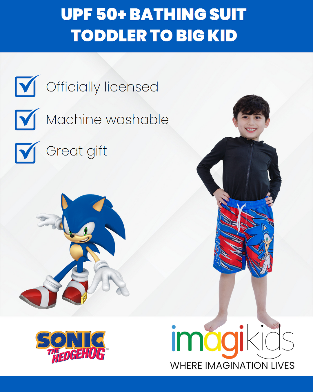 SEGA Sonic the Hedgehog UPF 50+ Swim Trunks Bathing Suit