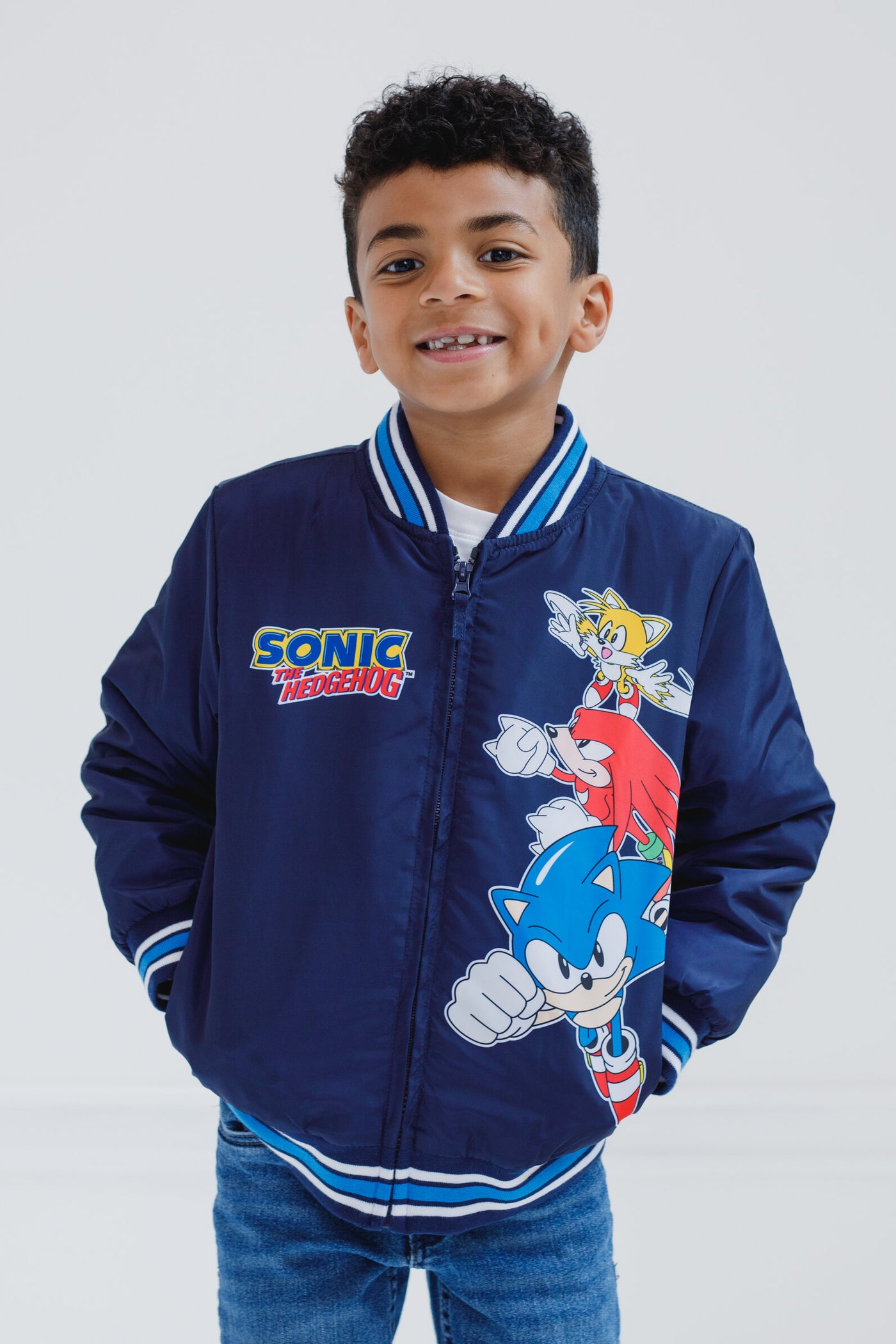 SEGA Sonic the Hedgehog Zip Up Varsity Bomber Jacket