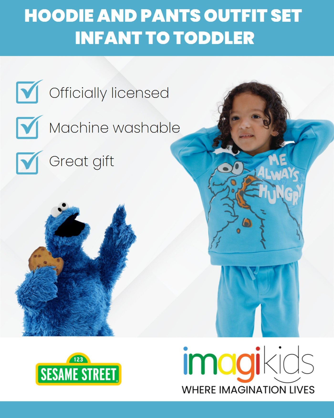 Sesame Street Cookie Monster Fleece Pullover Hoodie and Pants Outfit Set