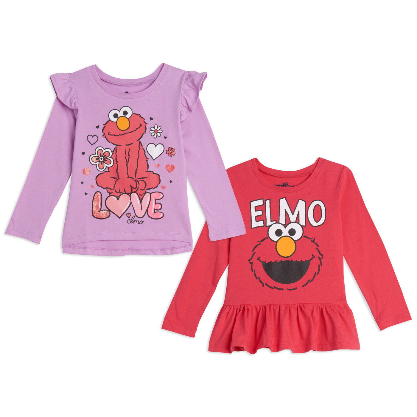 Barrio Sésamo Elmo paquete de 2 camisetas gráficas de manga larga con volantes