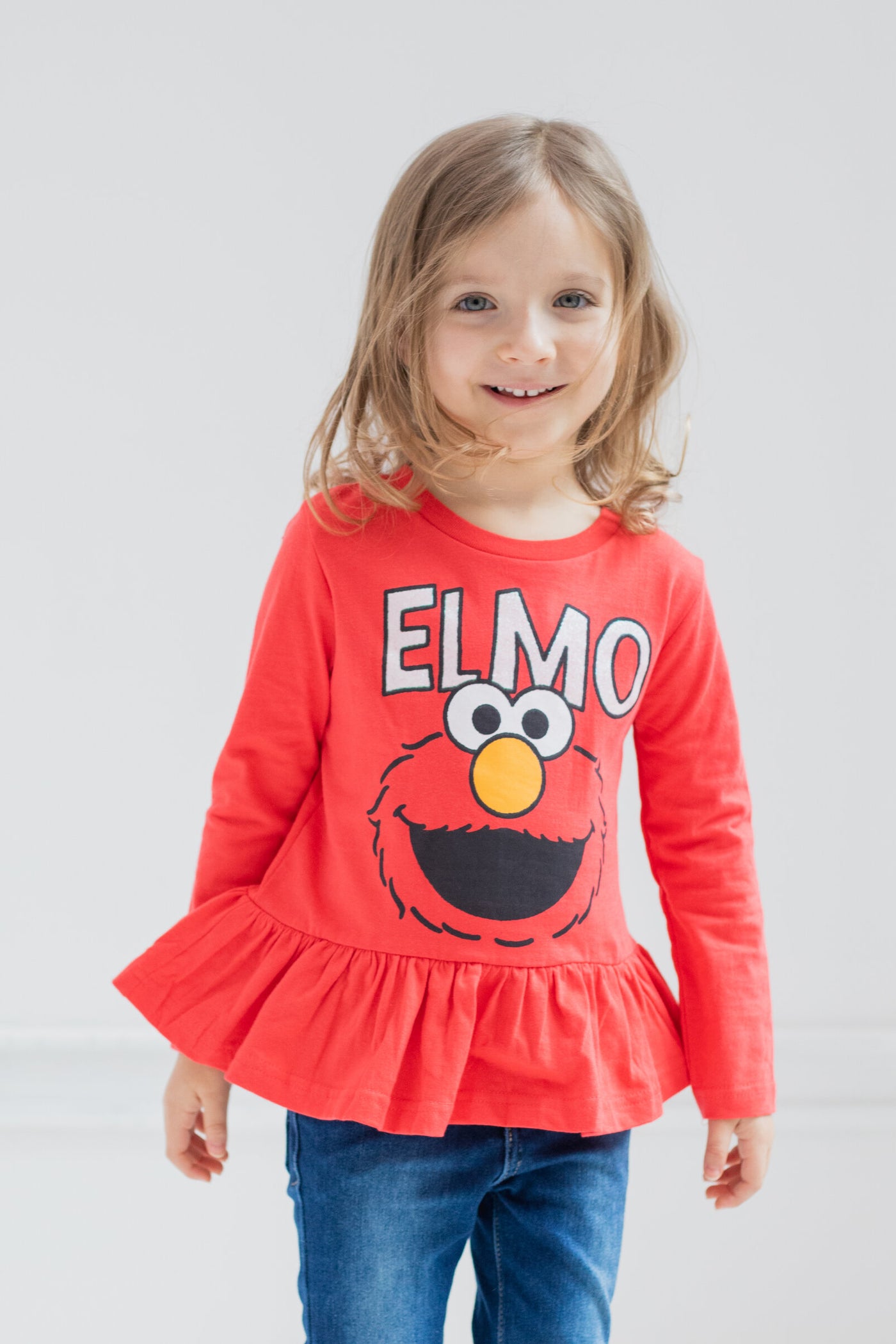 Barrio Sésamo Elmo paquete de 2 camisetas gráficas de manga larga con volantes