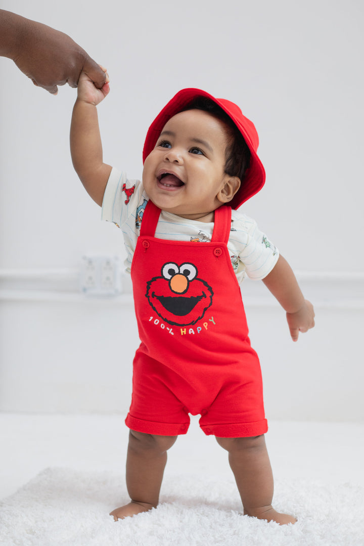 Sesame Street Elmo Short Overalls & Short Sleeve T-Shirt & Hat