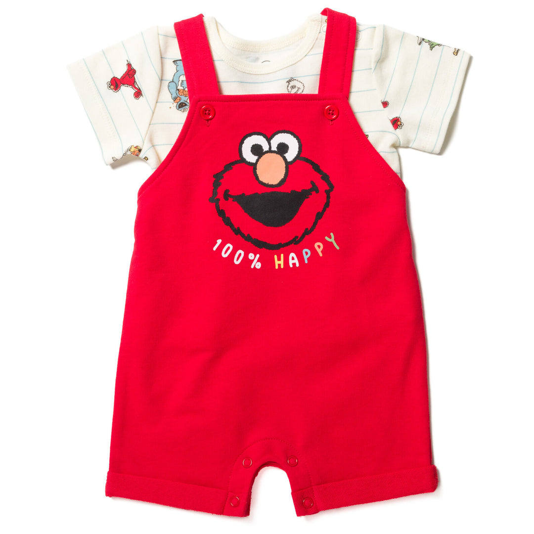 Sesame Street Elmo Short Overalls & Short Sleeve T-Shirt & Hat